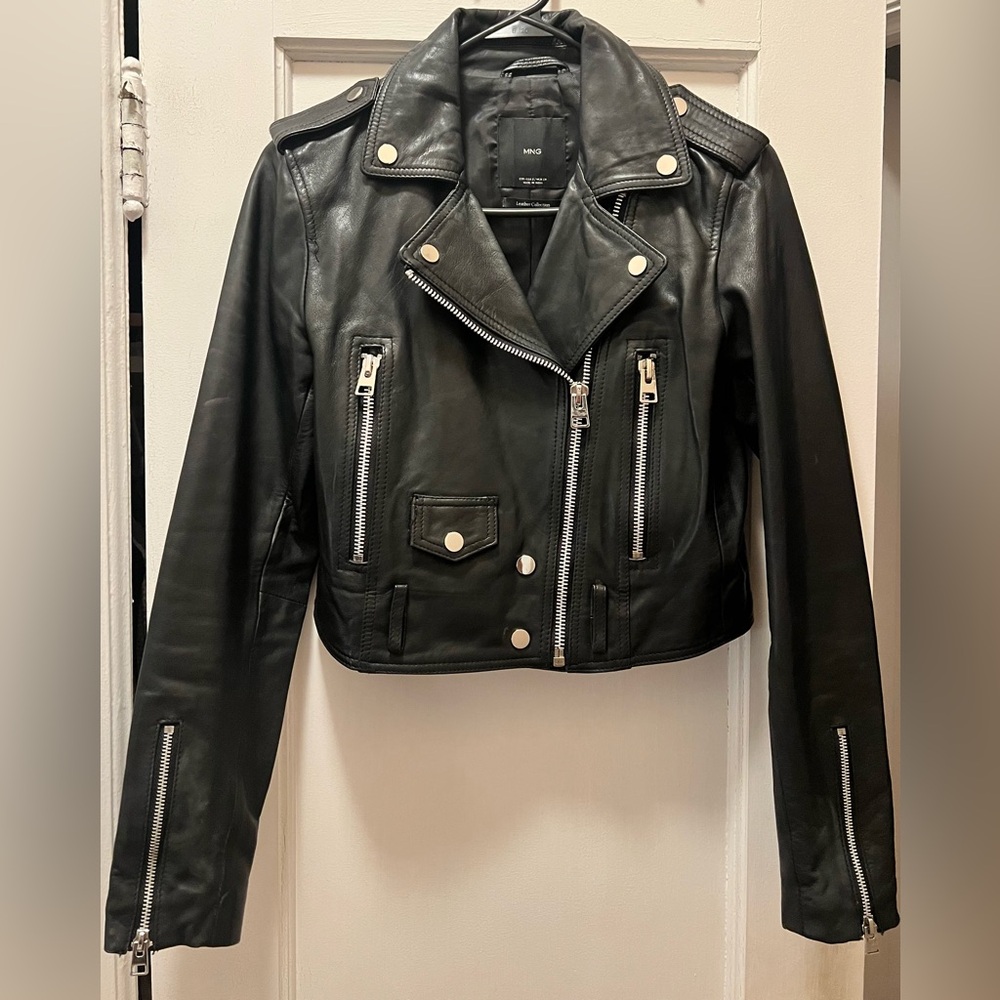 Mango Black Leather Biker Jacket